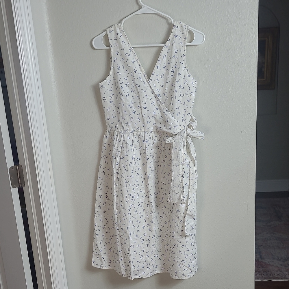 Mng Midi Wrap Dress with Blue Floral Print Size S Linen Blend